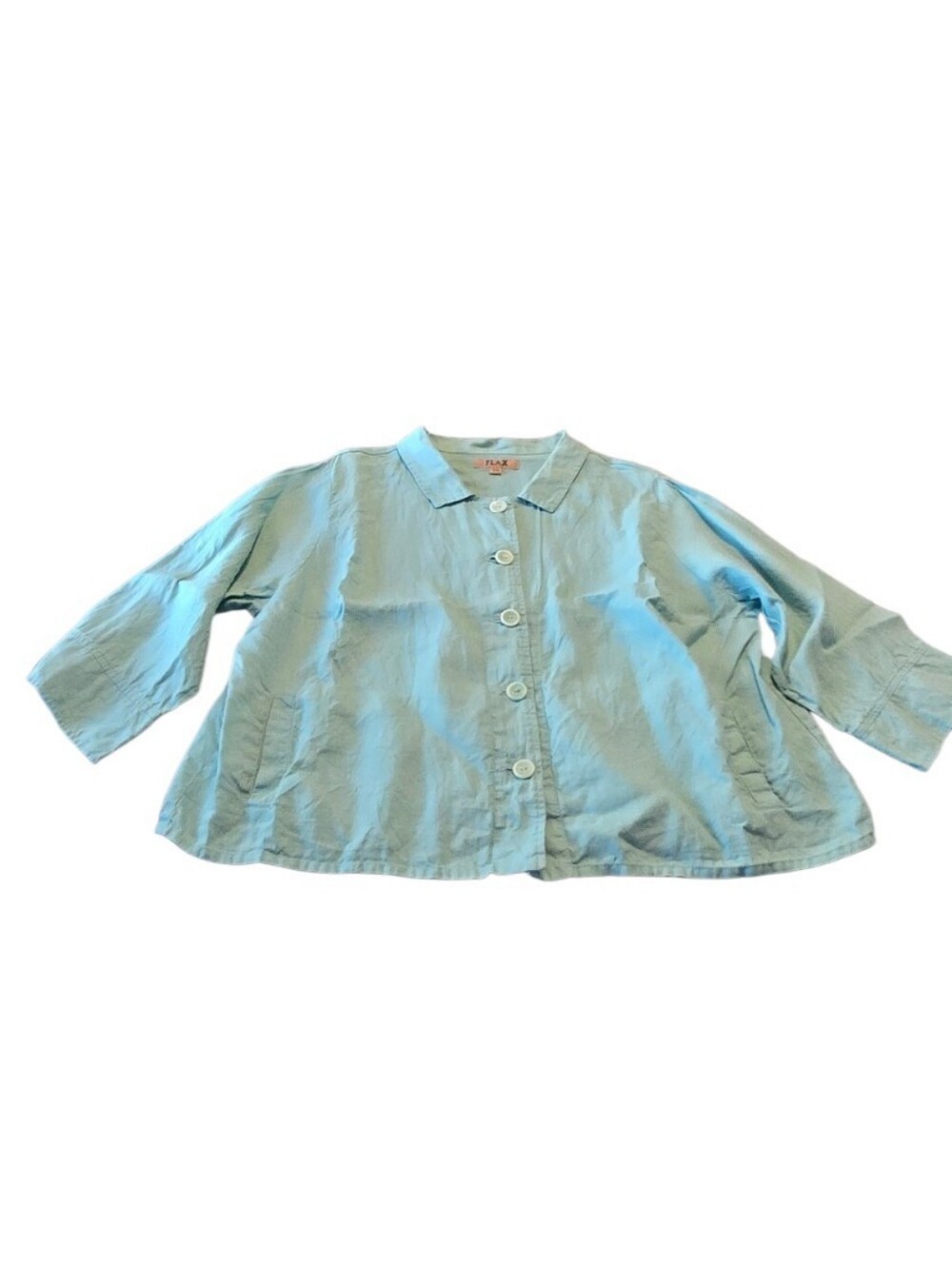 Flax Aqua Button-Front 3/4 Sleeve 100% Linen Top Coat Size 1G  (18-20) i44